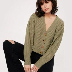 Balloon Sleeve Button Front Pocket Cardigan